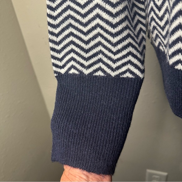 J. Crew | navy/white chevron mock neck sweater with gold button detail - Picture 6 of 12